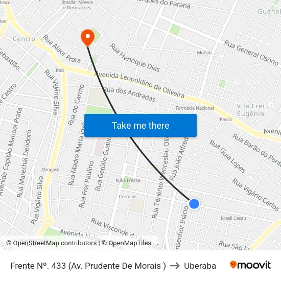 Frente Nº. 433 (Av. Prudente De Morais ) to Uberaba map