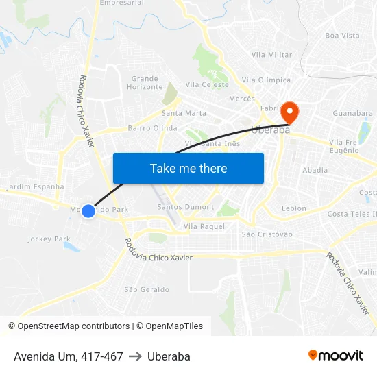 Avenida Um, 417-467 to Uberaba map