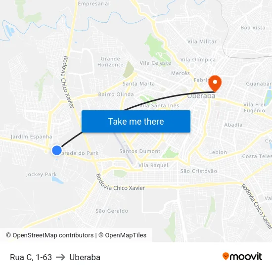 Rua C, 1-63 to Uberaba map