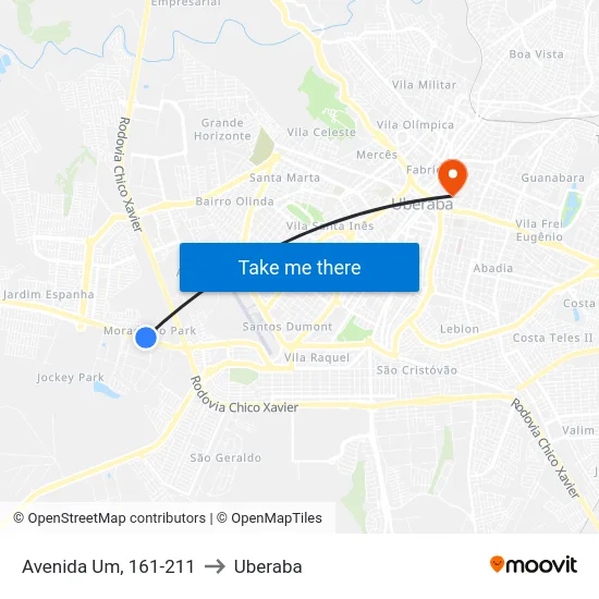 Avenida Um, 161-211 to Uberaba map