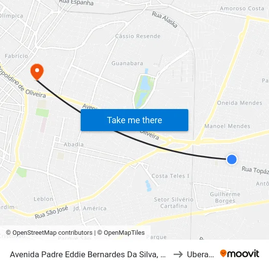 Avenida Padre Eddie Bernardes Da Silva, 1194 to Uberaba map