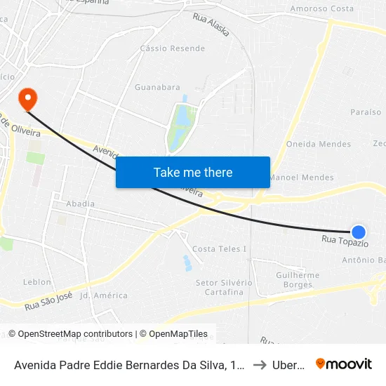 Avenida Padre Eddie Bernardes Da Silva, 1890-1954 to Uberaba map