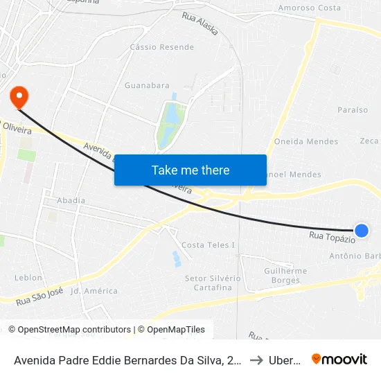 Avenida Padre Eddie Bernardes Da Silva, 2058-2108 to Uberaba map