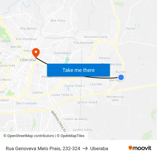 Rua Genoveva Melo Prais, 232-324 to Uberaba map