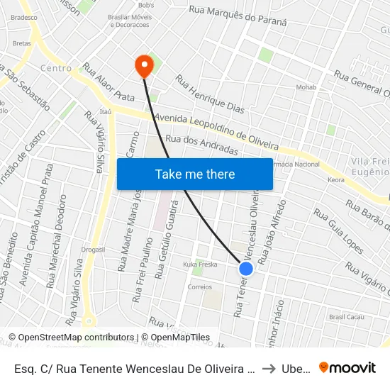 Rua Campos Sales, 267 to Uberaba map