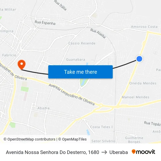 Avenida Nossa Senhora Do Desterro, 1680 to Uberaba map