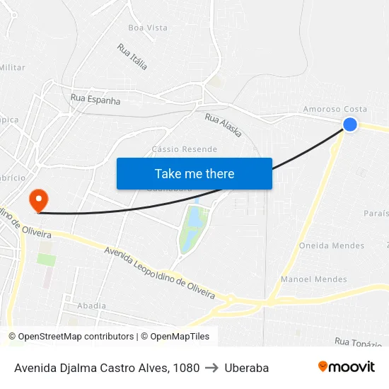Avenida Djalma Castro Alves, 1080 to Uberaba map