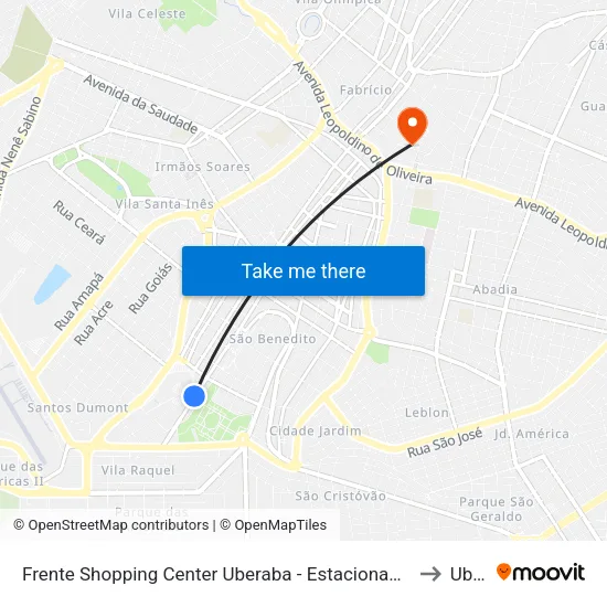 Frente Shopping Center Uberaba - Estacionamento Tabapuã (Av. Barão Do Rio Branco) to Uberaba map