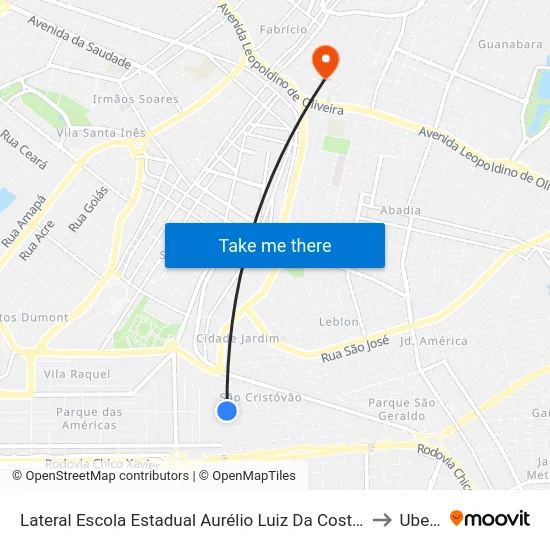 Lateral Escola Estadual Aurélio Luiz Da Costa (Rua Miguel Estéfane) to Uberaba map