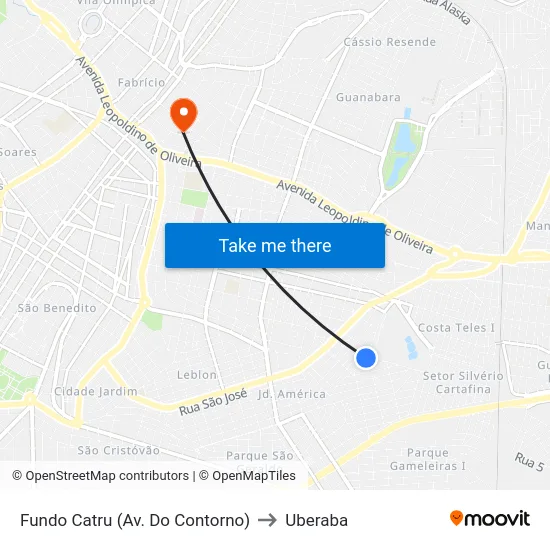 Fundo Catru (Av. Do Contorno) to Uberaba map