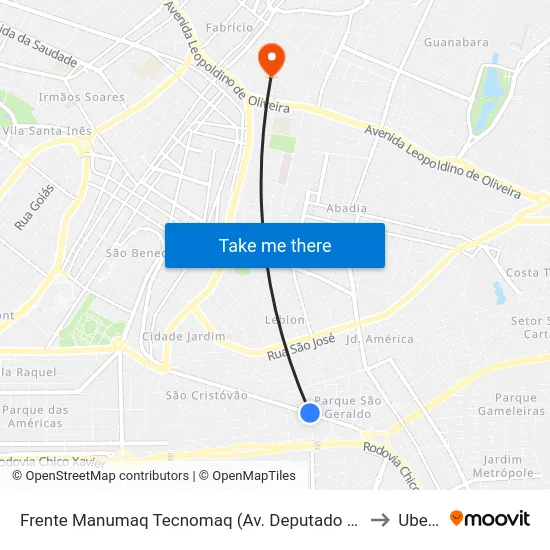 Frente Manumaq Tecnomaq (Av. Deputado José Marcus Cherem) to Uberaba map