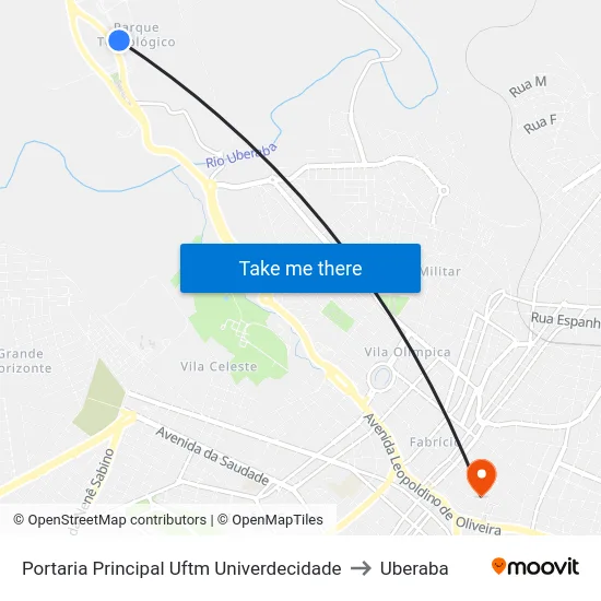 Portaria Principal Uftm Univerdecidade to Uberaba map