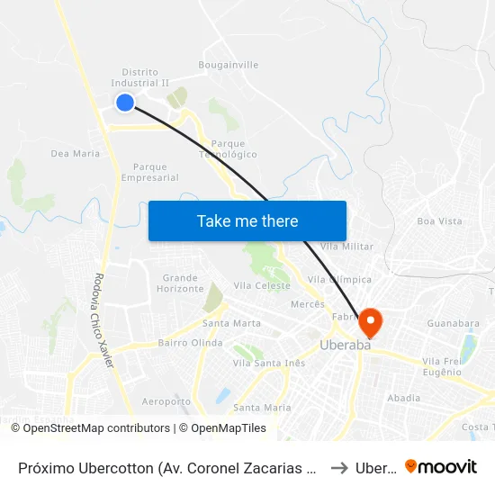 Próximo Ubercotton (Av. Coronel Zacarias Borges De Araújo) to Uberaba map
