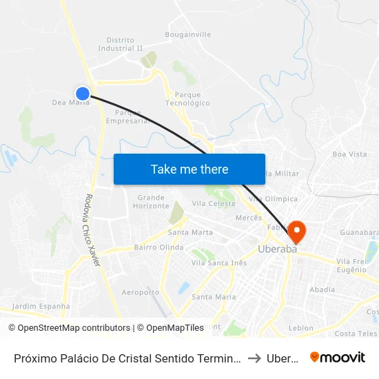 Próximo Palácio De Cristal Sentido Terminal Oeste to Uberaba map