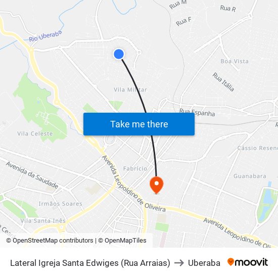 Lateral Igreja Santa Edwiges (Rua Arraias) to Uberaba map