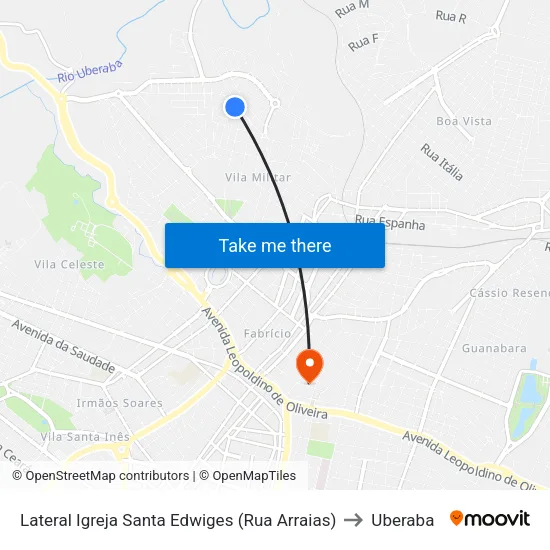 Lateral Igreja Santa Edwiges (Rua Arraias) to Uberaba map