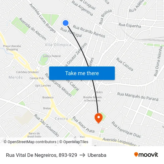 Rua Vital De Negreiros, 893-929 to Uberaba map