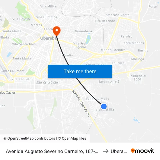 Avenida Augusto Severino Carneiro, 187-235 to Uberaba map