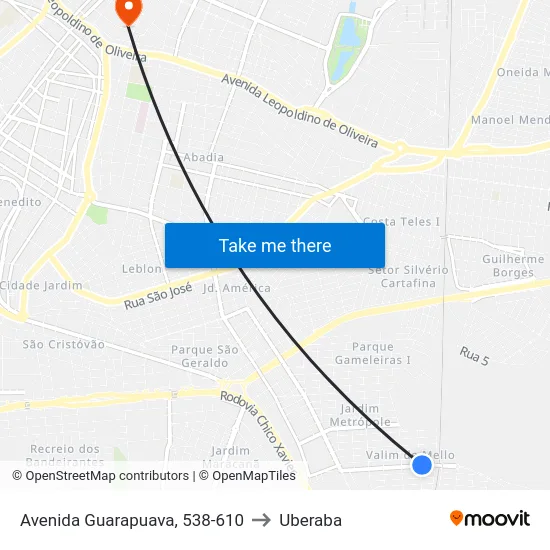 Avenida Guarapuava, 538-610 to Uberaba map