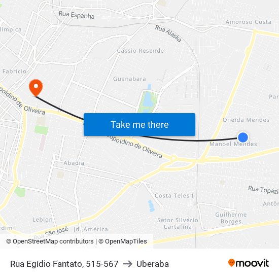 Rua Egídio Fantato, 515-567 to Uberaba map
