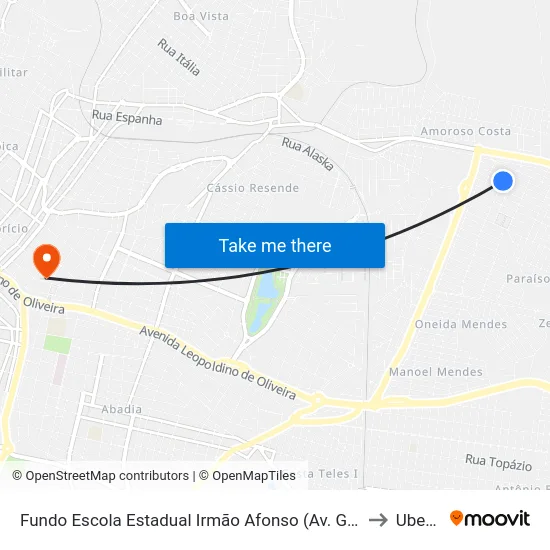 Fundo Escola Estadual Irmão Afonso (Av. Guilherme Capucci) to Uberaba map