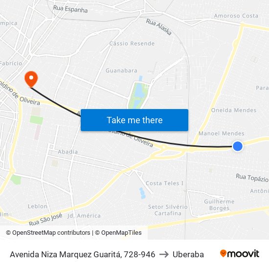 Avenida Niza Marquez Guaritá, 728-946 to Uberaba map