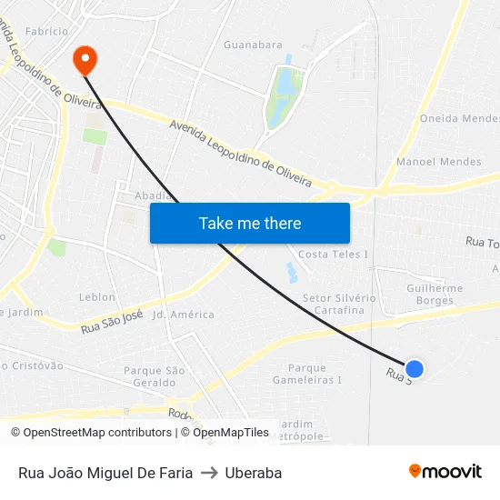 Rua João Miguel De Faria to Uberaba map