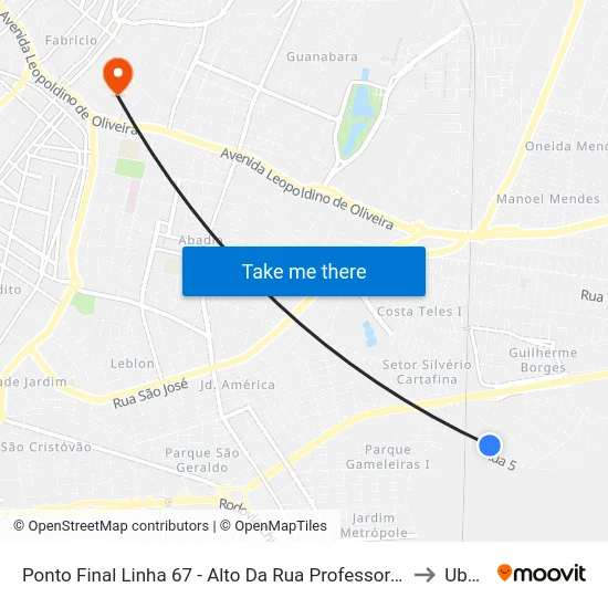 Ponto Final Linha 67 - Alto Da Rua Professora Natália Dayrell De Carvalho to Uberaba map
