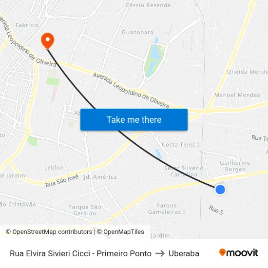 Rua Elvira Sivieri Cicci - Primeiro Ponto to Uberaba map