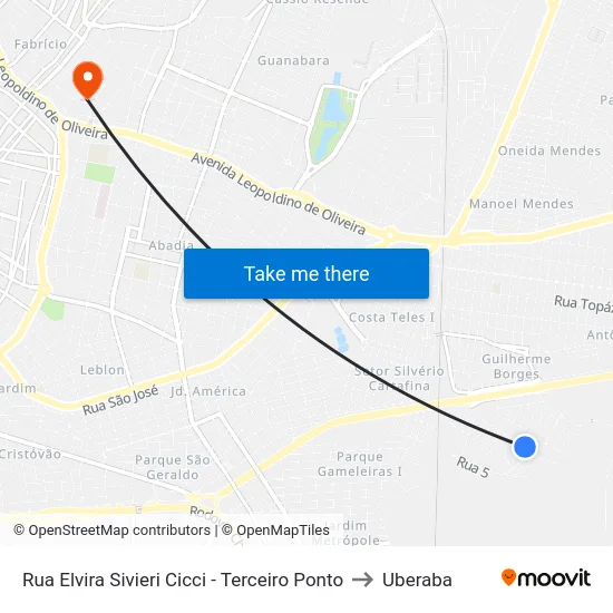 Rua Elvira Sivieri Cicci - Terceiro Ponto to Uberaba map