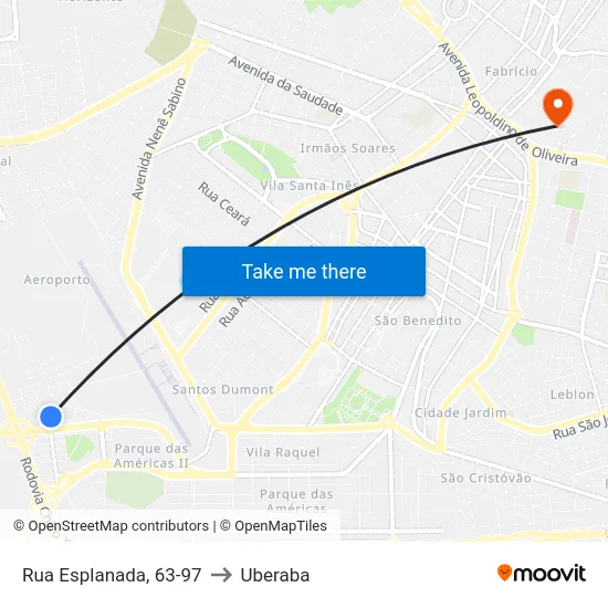 Rua Esplanada, 63-97 to Uberaba map