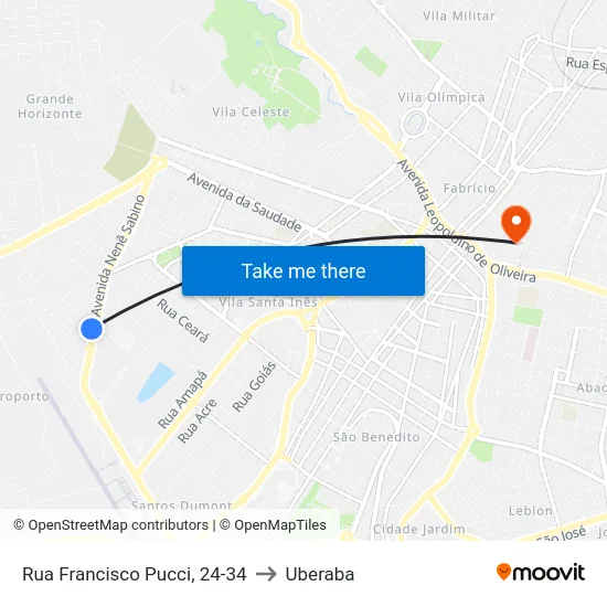 Rua Francisco Pucci, 24-34 to Uberaba map