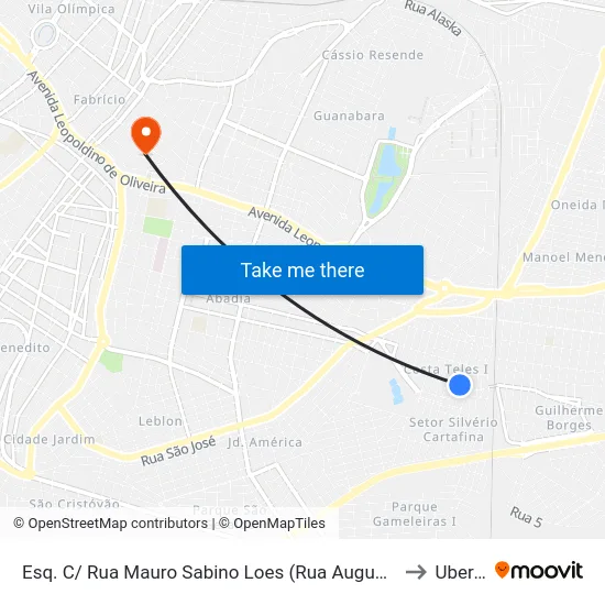 Esq. C/ Rua Mauro Sabino Loes (Rua Augusto Da Silva Freire) to Uberaba map