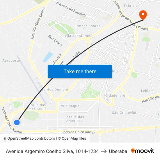 Avenida Argemiro Coelho Silva, 1014-1234 to Uberaba map