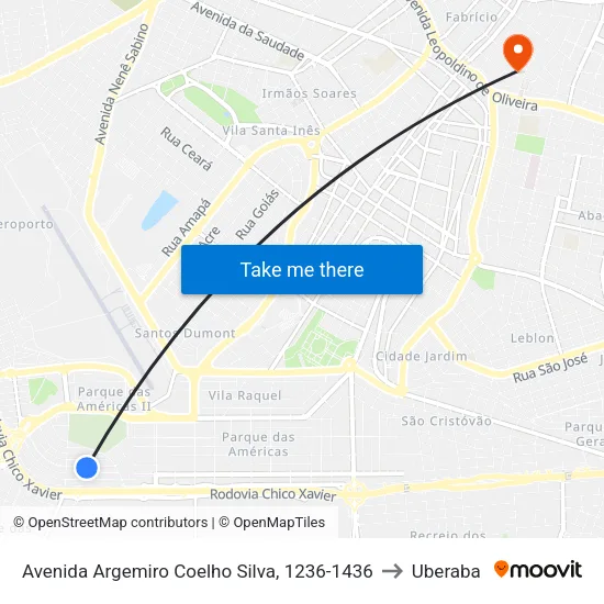 Avenida Argemiro Coelho Silva, 1236-1436 to Uberaba map