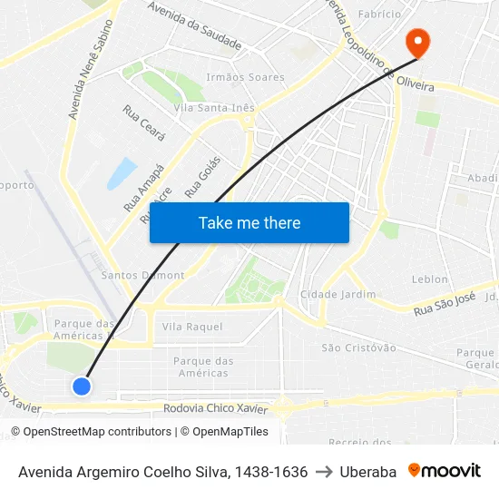 Avenida Argemiro Coelho Silva, 1438-1636 to Uberaba map