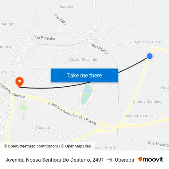 Avenida Nossa Senhora Do Desterro, 2491 to Uberaba map