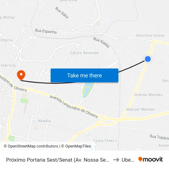 Próximo Portaria Sest/Senat (Av. Nossa Senhora Do Desterro) to Uberaba map