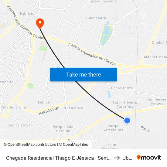 Chegada Residencial Thiago E Jéssica - Sentido Parque Das Aroeiras (Rua D) to Uberaba map