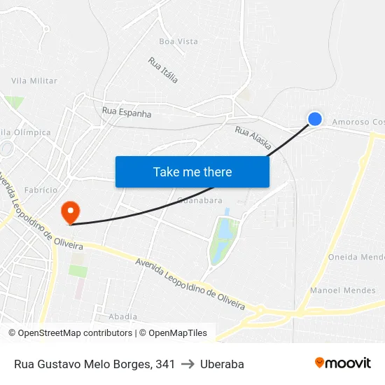 Rua Gustavo Melo Borges, 341 to Uberaba map