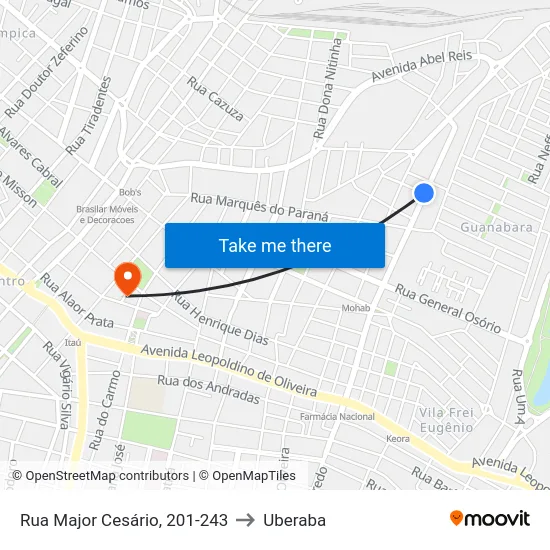 Rua Major Cesário, 201-243 to Uberaba map