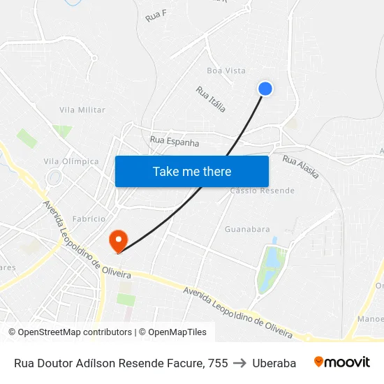 Rua Doutor Adílson Resende Facure, 755 to Uberaba map