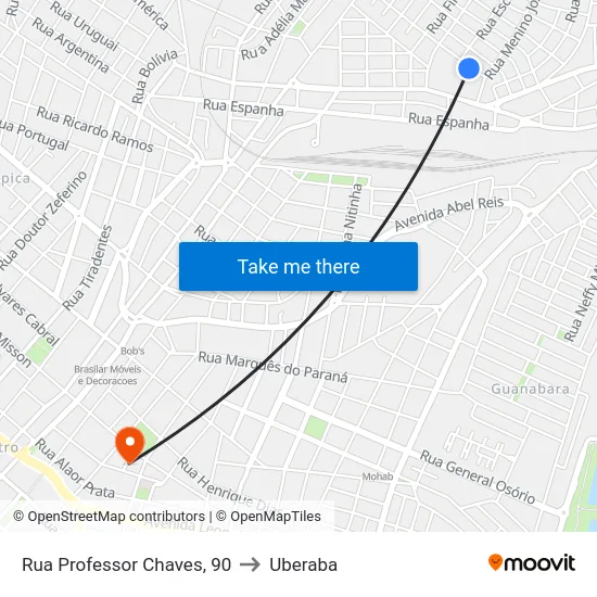Rua Professor Chaves, 90 to Uberaba map