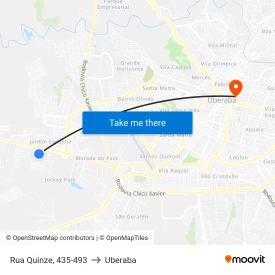Rua Quinze, 435-493 to Uberaba map
