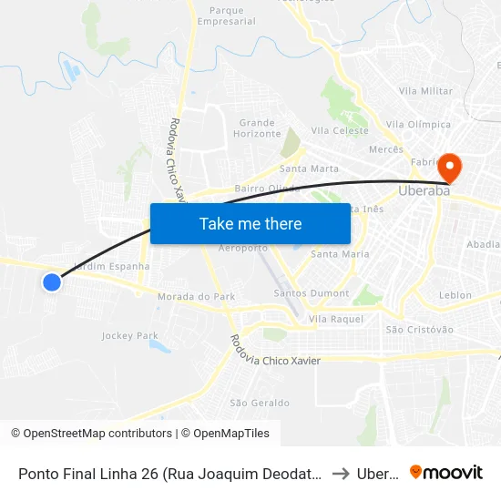 Ponto Final Linha 26 (Rua Joaquim Deodato De Oliveira) to Uberaba map