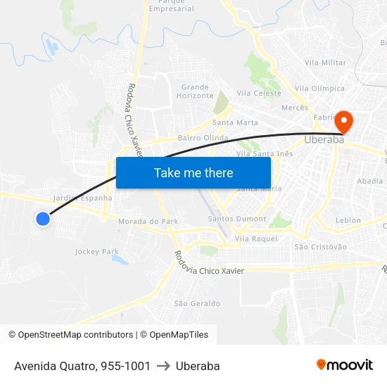 Avenida Quatro, 955-1001 to Uberaba map