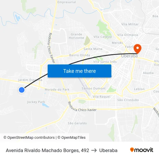 Avenida Rivaldo Machado Borges, 492 to Uberaba map