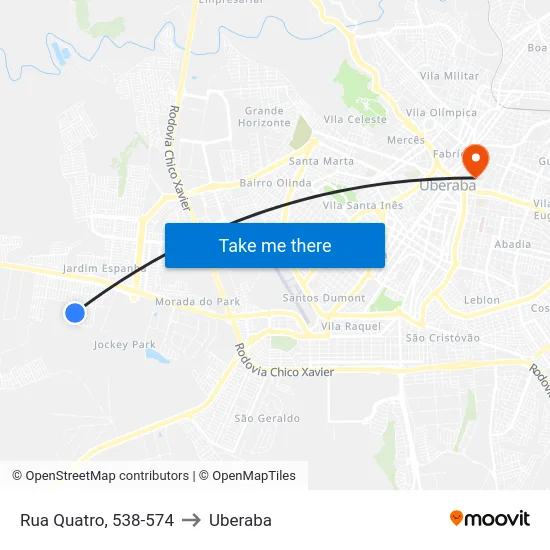 Rua Quatro, 538-574 to Uberaba map