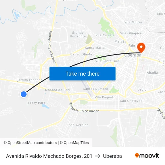 Avenida Rivaldo Machado Borges, 201 to Uberaba map