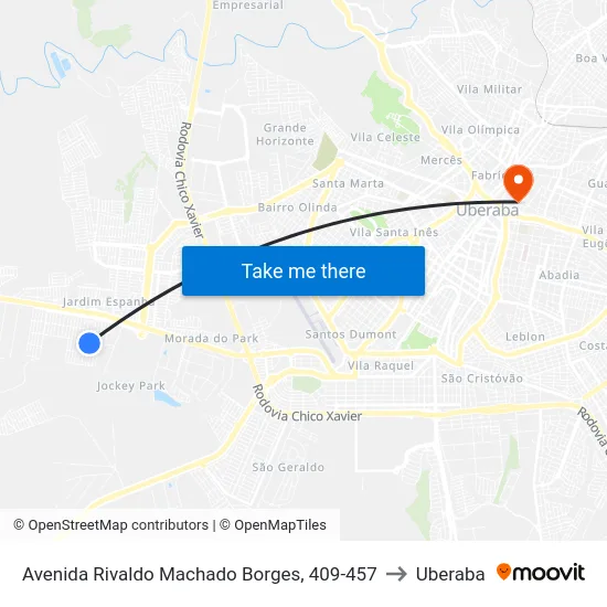 Avenida Rivaldo Machado Borges, 409-457 to Uberaba map